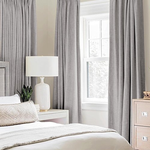 MIULEE 90-Inch Linen Texture Blackout Curtains - Thermal Insulated Light Gray Drapes | 52x90 Inch (2 Panels)