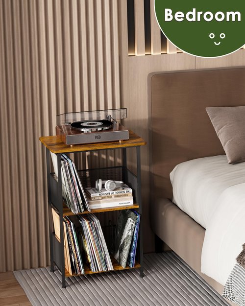 Honkazita Vinyl Record Player Stand for 200 Albums - Solid Wood Turntable Table with Extended Desktop, Space-Saving LP Holder Cabinet for Living Room, Bedroom & Home Office