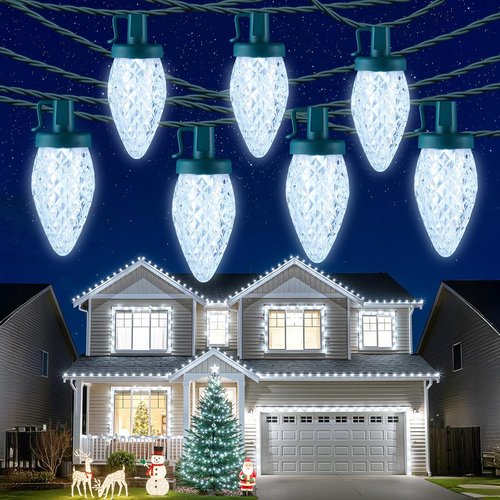 Minetom C9 LED Christmas Lights - 81FT 100 Waterproof String Lights with Timer & 8 Modes | Cool White