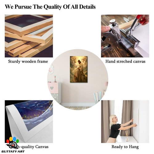 Jesus and Lamb Canvas Wall Art, Religious Christian Canvas Prints, Easter Jesus Christ Gifts for Home Wall Decor, God Jesus, the Lamb and Angels Prints Decor for Living Room, Church 18x24 Inches