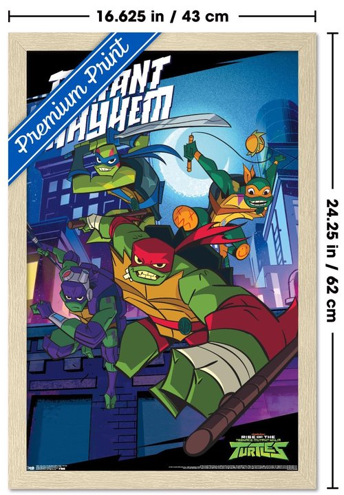 Nickelodeon Rise of The Teenage Mutant Ninja Turtles - Mayhem Wall Poster, 22.4L" x 14.7W", Blonde Framed Version