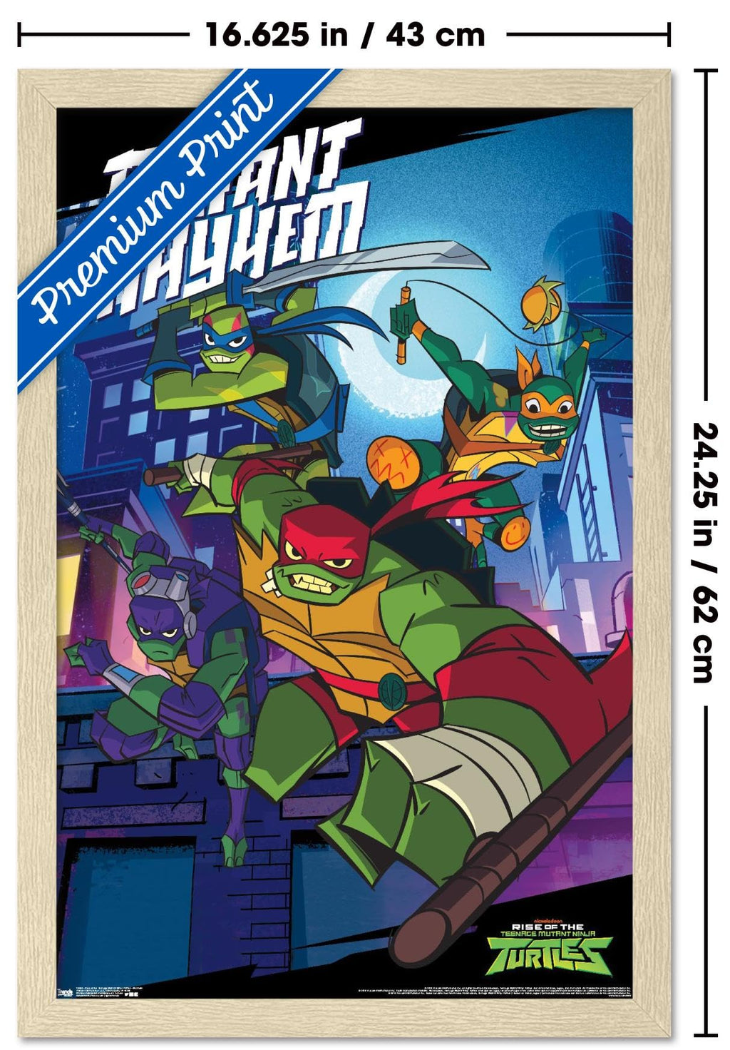 Nickelodeon Rise of The Teenage Mutant Ninja Turtles - Mayhem Wall Poster, 22.4L" x 14.7W", Blonde Framed Version
