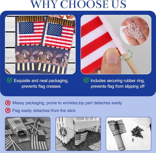 HOOSUN Mini American Flags on Stick - 12 Pcs 4''x6'' USA Flags for 4th of July & Memorial Day Decor