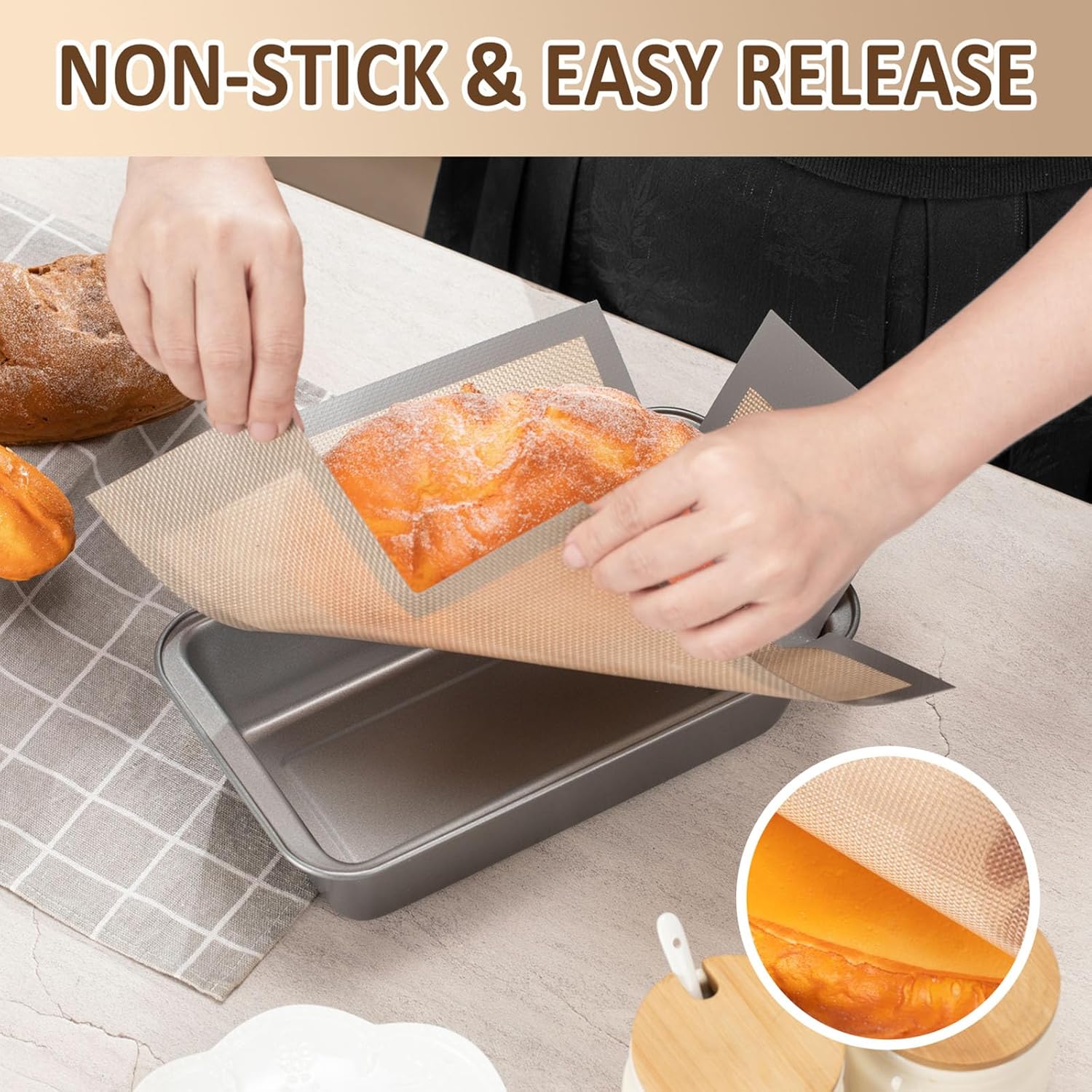 Skiennix Reusable Silicone Bread Loaf Pan Liners - Nonstick Baking Mats for 9.5 x 5 Inch Pans | 2 Pack