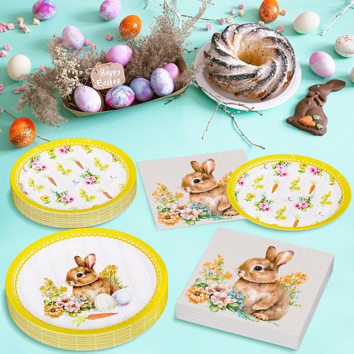 Happy Easter Party Supplies - 150 Count Disposable Tableware Set | 9" Dinner Plates & 7" Dessert Plates