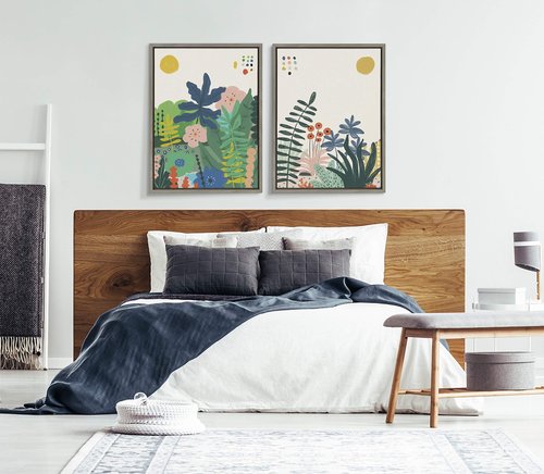 Kate and Laurel Sylvie Zen Garden 2 Framed Canvas Wall Art by Kelly Knaga, 18x24 Gray, Colorful Floral Art for Wall