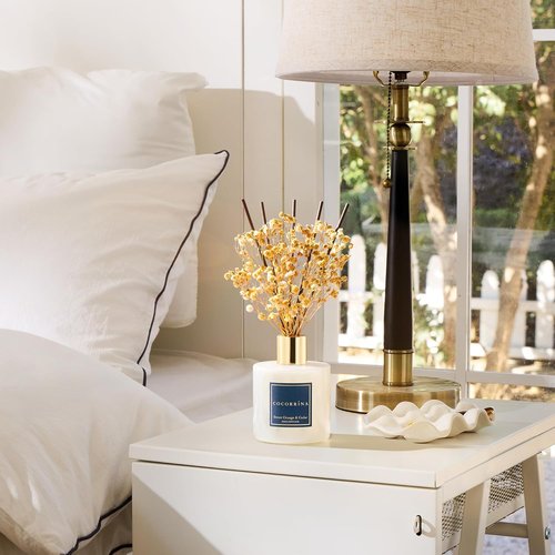 COCORRÍNA Reed Diffuser - Sweet Orange & Cedar | 6.7 Fl. Oz Set with Sticks & Preserved Baby's Breath for Home Decor