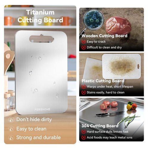 PEREHOME Titanium Cutting Board for Kitchen, Cutting Board Double Sided Food Grade, Chopping Boards with Handle, Dishwasher Safe, Cutting Boards For Meats, Fruits, Vegetables (12x9in)