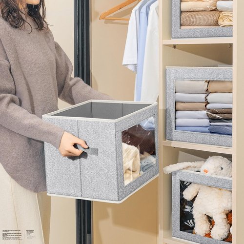 Homsorout Fabric Storage Bins - Large Lidded Storage Cubes with Window | 4-Pack for Closet & Office