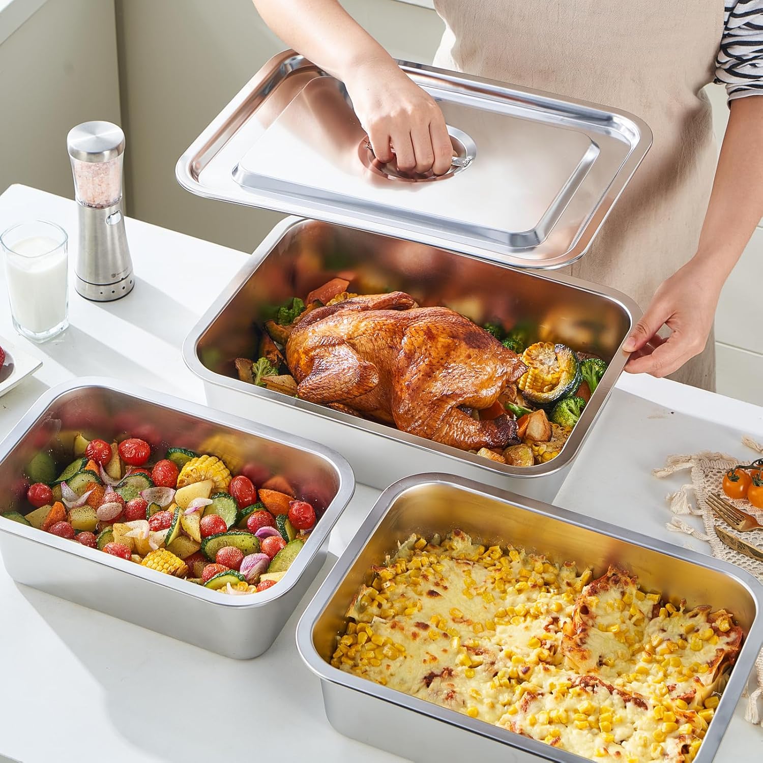 Regine Switzerland 4-Piece Extra Deep Lasagna Baking Pan Set - 11x14 Inch Nonstick Casserole Dishes with Lids