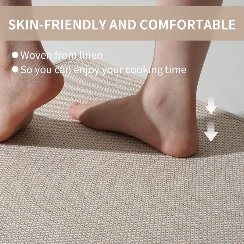 YDKGL Kitchen Mats for Floor, Super Absorbent Kitchen Rugs Non Slip Washable, Soft Imitation Linen Braided Kitchen Runner Rug, Standing Mat Kitchens Sink Mat, Easy to Clean, Beige 17x95