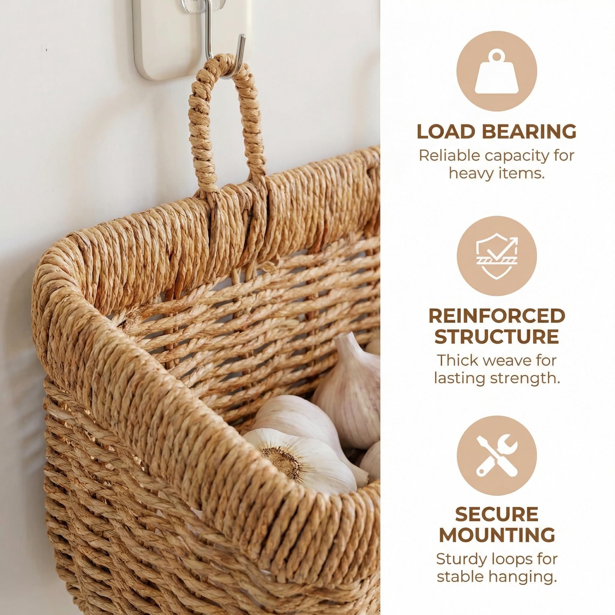 11 inches Wall Hanging Baskets Woven Basket Boho Style Fruit Basket Storage Baskets for Organizing Home Kitchen Garden Plants Hanging Decoration