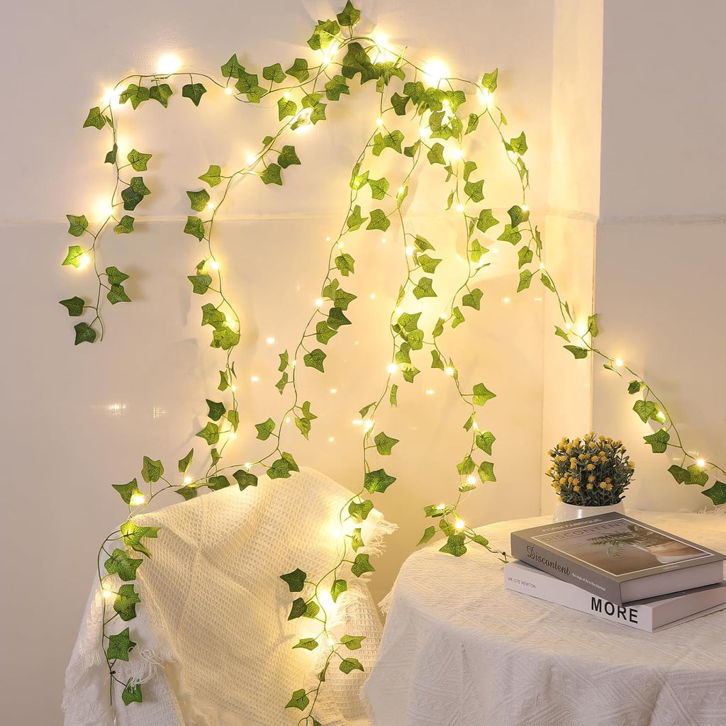Skiennix 2 Pack LED Vines with Fairy Lights - 6.56ft Battery Operated, 8 Modes for Bedroom & Party Decor