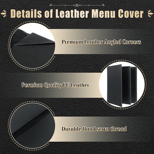 FLKQC Restaurant Menu Covers Holders 8.5" x 11" | Pack of 5 Synthetic Leather Triple Fold Panels 4 View Angled Corners Black for Wine List, Drinks (5, Triple Fold Panels 4 View (8.5 x 11 inch))