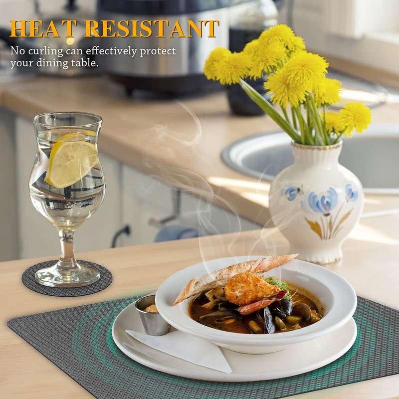 Bacgnyer Placemats Set of 4, Placemat with Coasters Heat Stain Scratch Resistant Non-Slip Waterproof Oil-Proof Washable Wipeable Outdoor Indoor for Dining Patio Table Kitchen Decor and Kids (Grey 4)