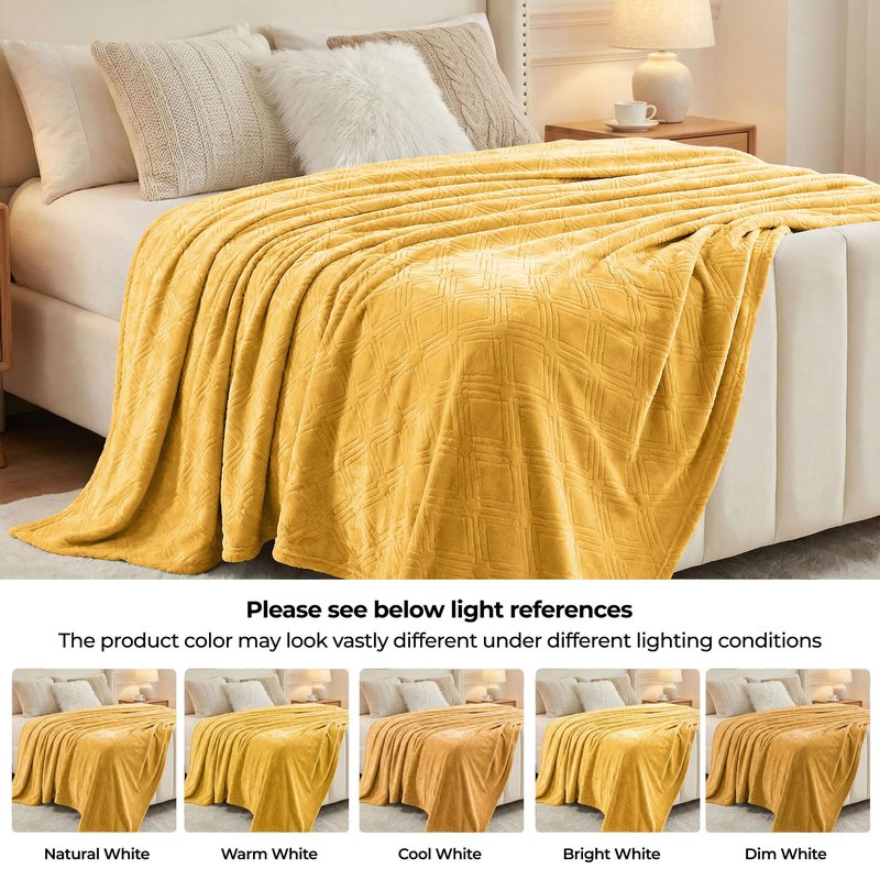 Superior Alaska Collection Quilted Diamond Throw Blanket - Soft Plush Velvety Fleece Blanket for Couch, Bed and Living Room Decor - Cozy, Warm & Lightweight All-Season Cover, Full/Queen Size, Gold