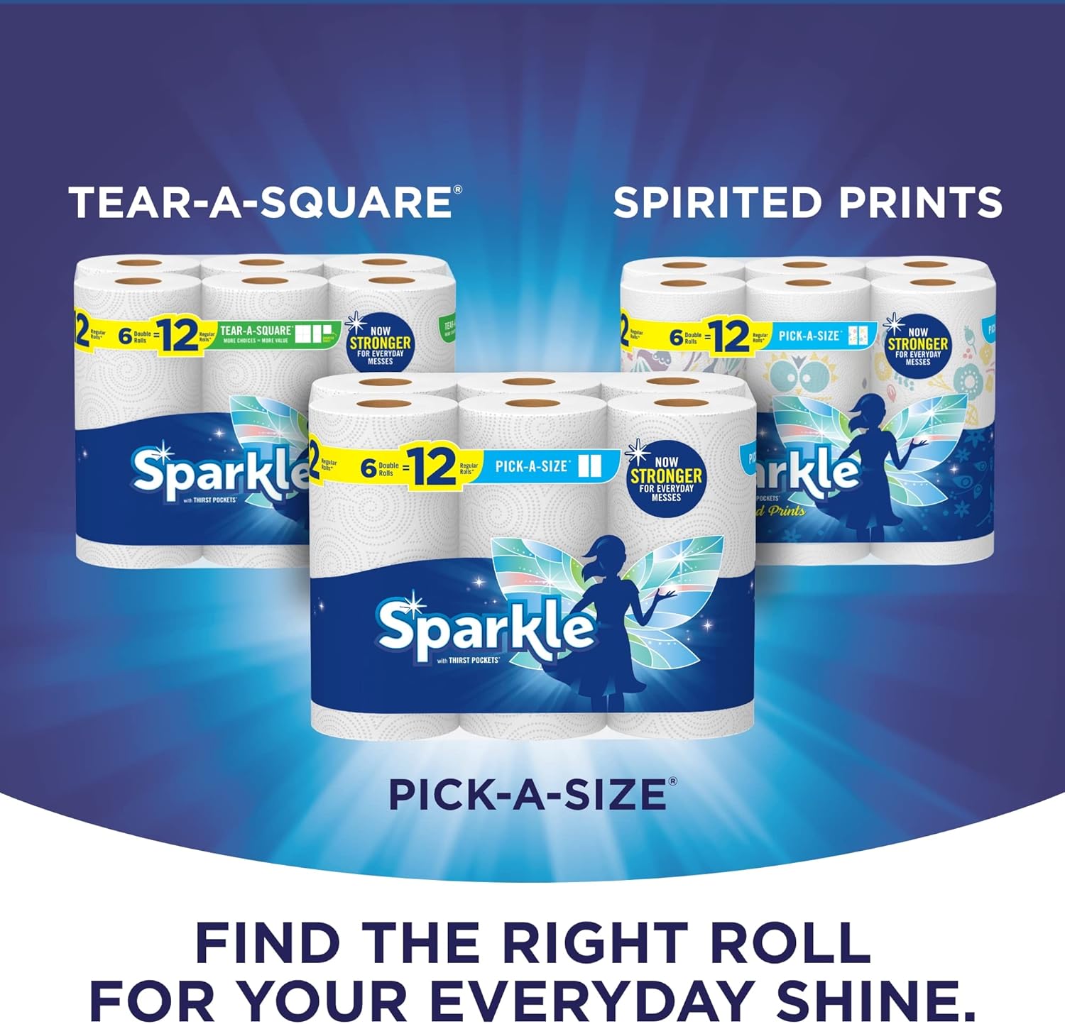 Sparkle Paper Towels - 3 Triple Rolls, Pack of 2 | Convenient Pick-A-Size Design