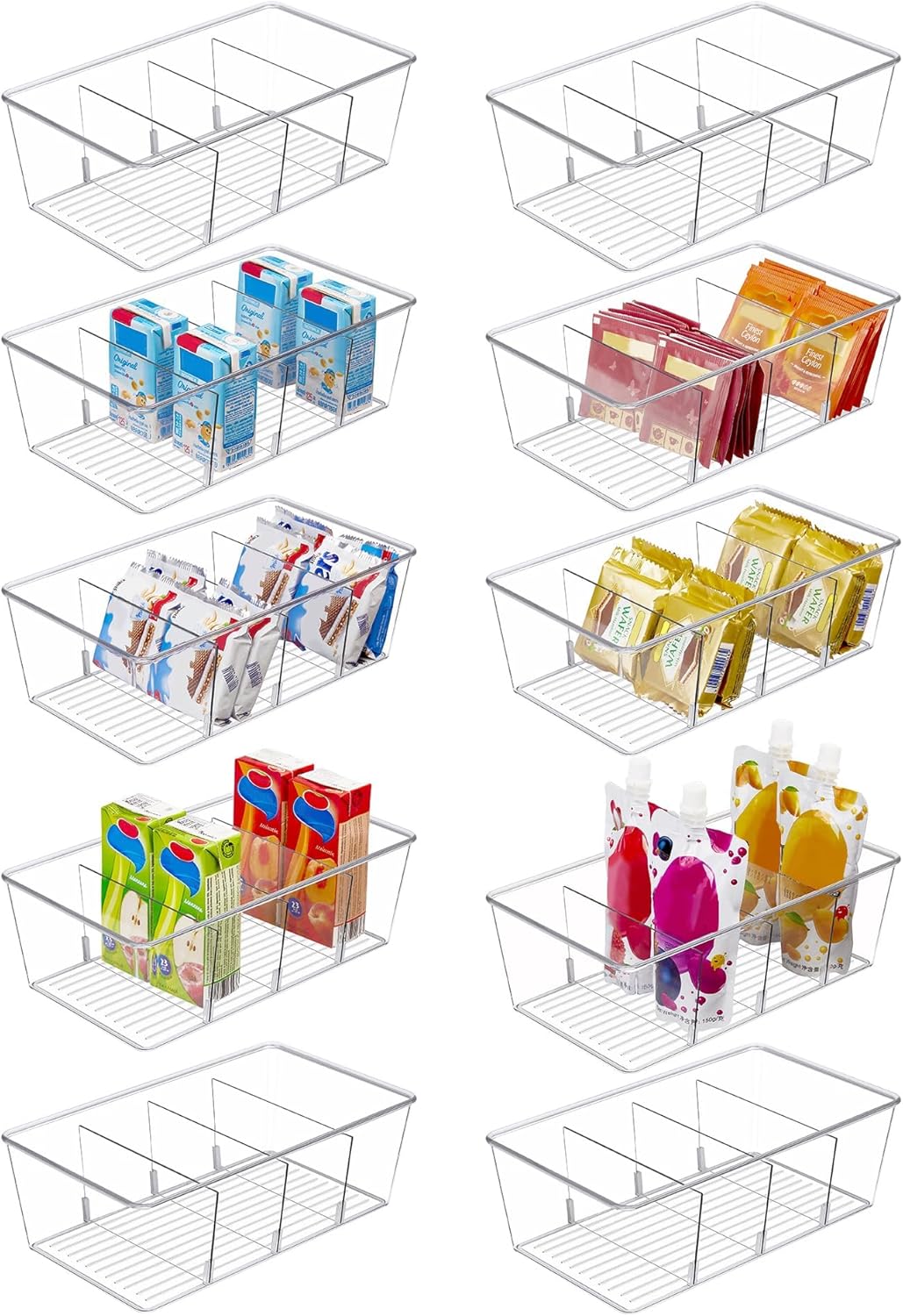 Vtopmart Food Storage Organizer Bins - 10 Pack Clear Plastic for Kitchen, Pantry & Fridge | 4 Compartment Design