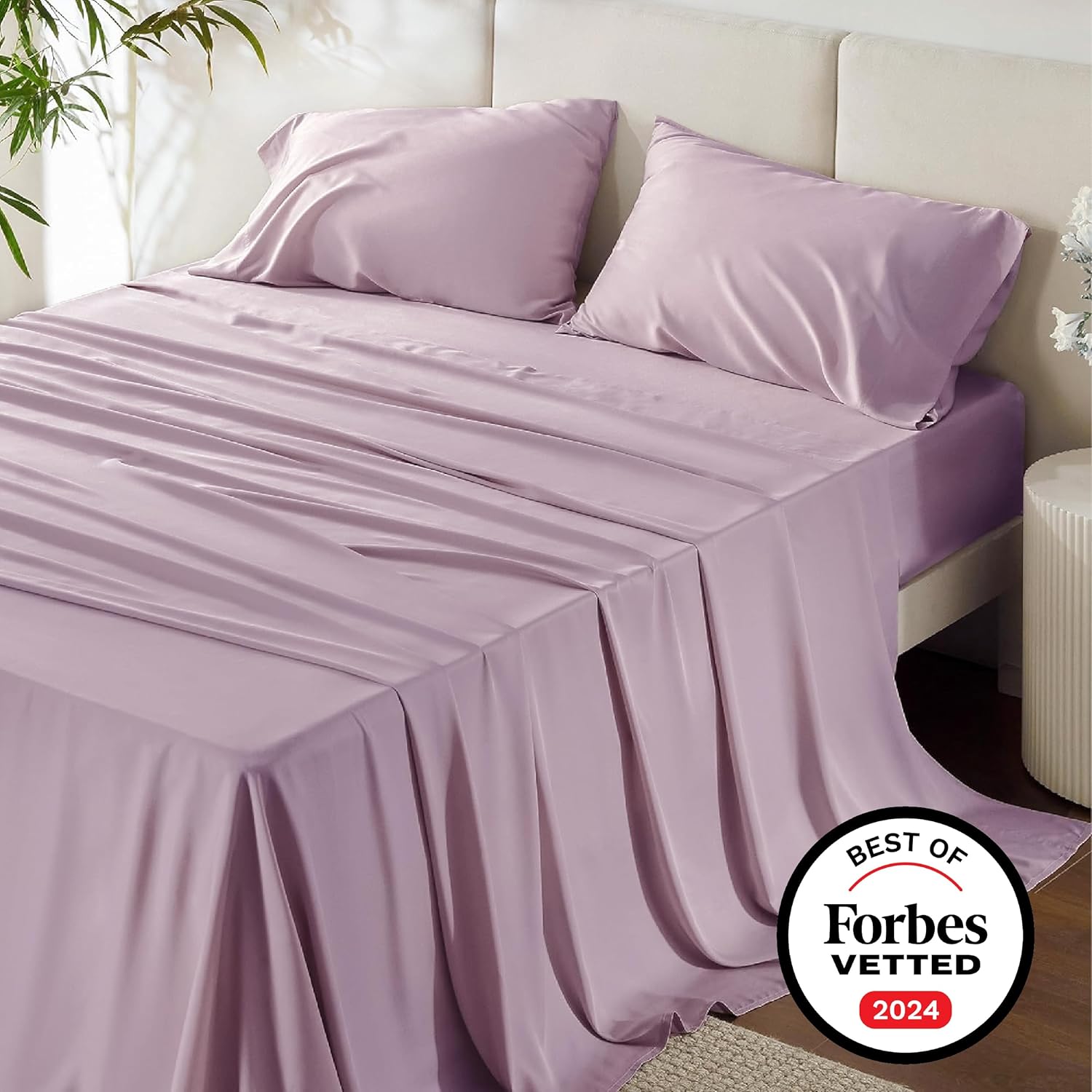 Bedsure Cooling Bed Sheets - Breathable Rayon from Bamboo, Deep Pocket Up to 16 Inches, Lavender
