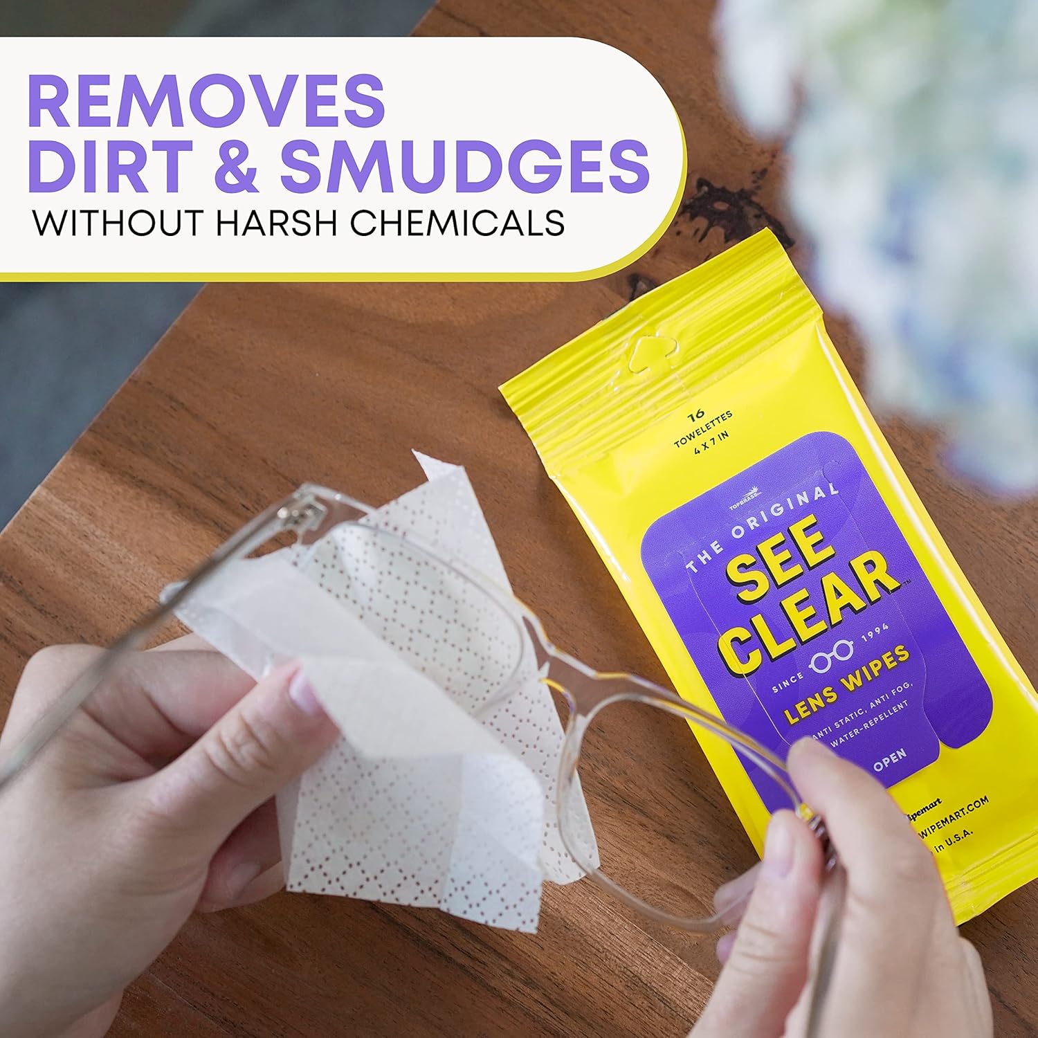 See Clear Lens Cleaning Wipes - Streak-Free Pre-Moistened Towelettes for Eyeglasses & Screens | 192 Wipes in 12 Resealable Packs
