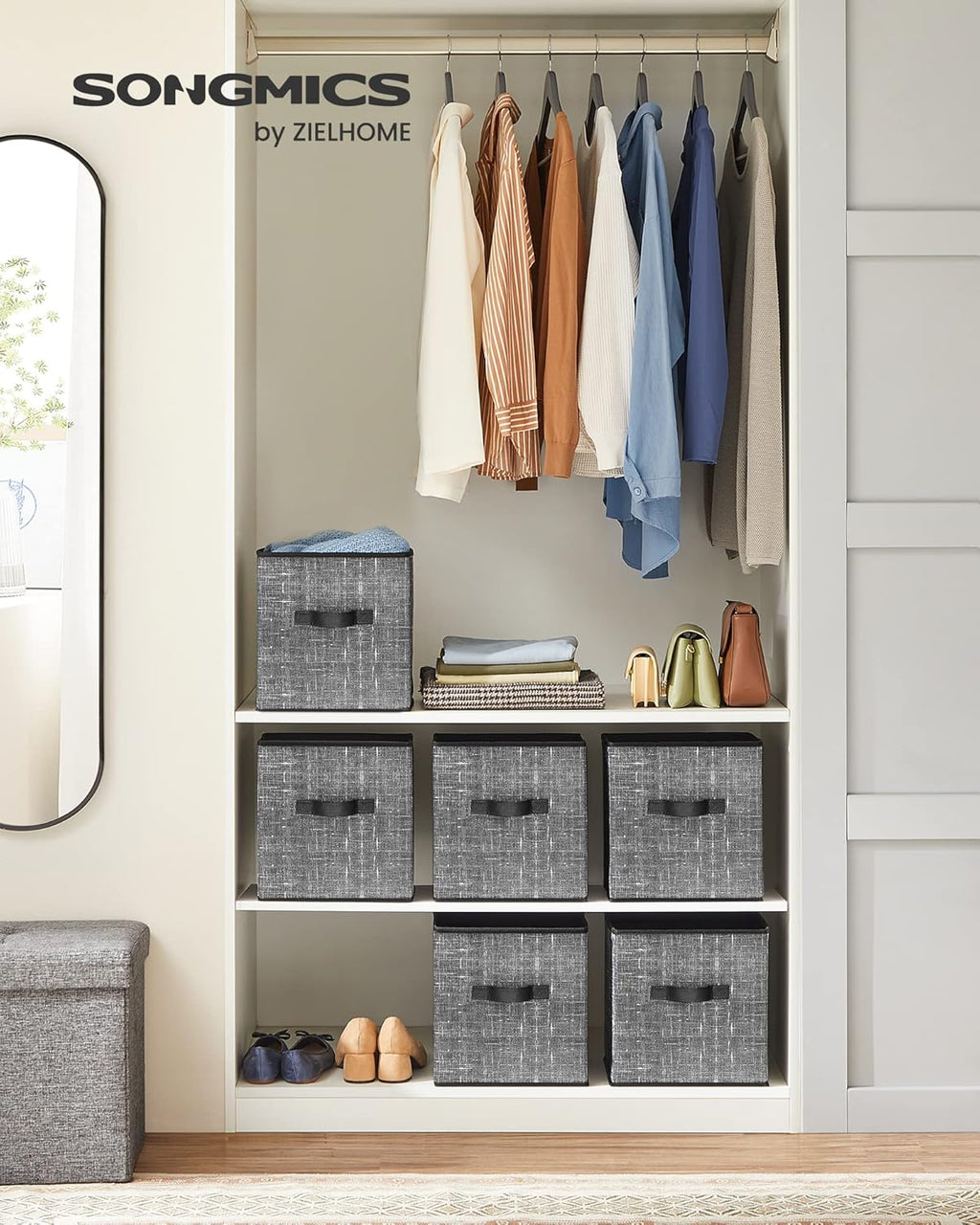 SONGMICS Storage Cubes - 11-Inch Foldable Non-Woven Fabric Bins | Set of 6 Closet Organizers in Classic Black