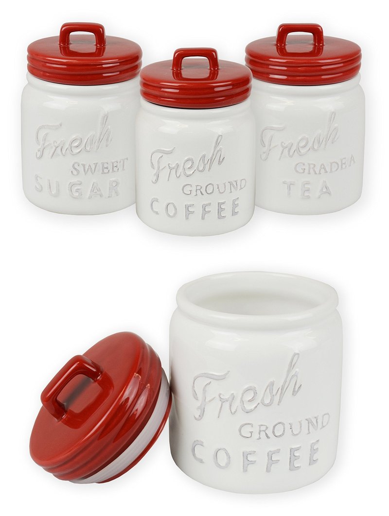 DII Kitchen Accessories Collection Ceramics, Jar Canister Set, Red, 3