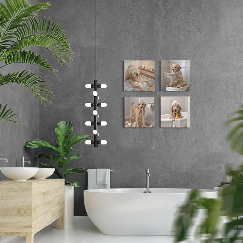 LUKIPOM Golden Retriever Bathroom Wall Art - Humorous Dog Canvas Prints Set of 4 | 8x8 Inches