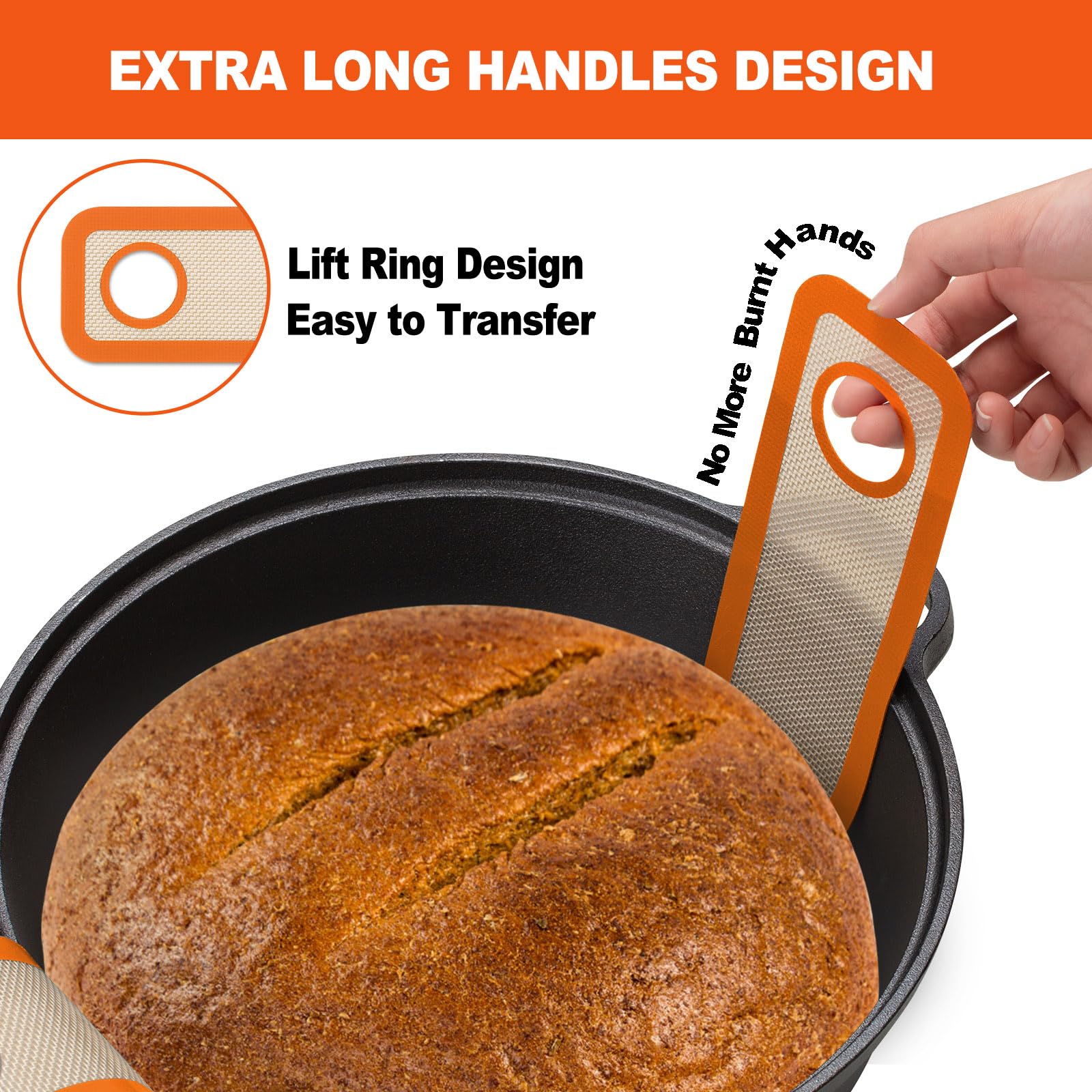 Silicone Bread Sling Dutch Oven - Best Japan Silicone Non-Stick & Easy Clean Reusable Baking Mat With Extra Long Handles, Baking Sheet Liner, 2 Mix Colour Set Transferable Dough