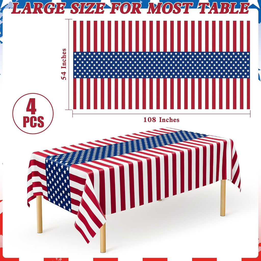 4th of July Tablecloths by [Brand Name] - 108" x 54" Rectangle Plastic in Red, White & Blue | Patriotic Party Decor