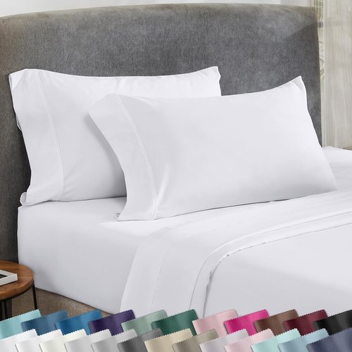 California Design Den King Size Pillowcase Set - 400 Thread Count 100% Cotton Sateen, Soft & Breathable | Bright White