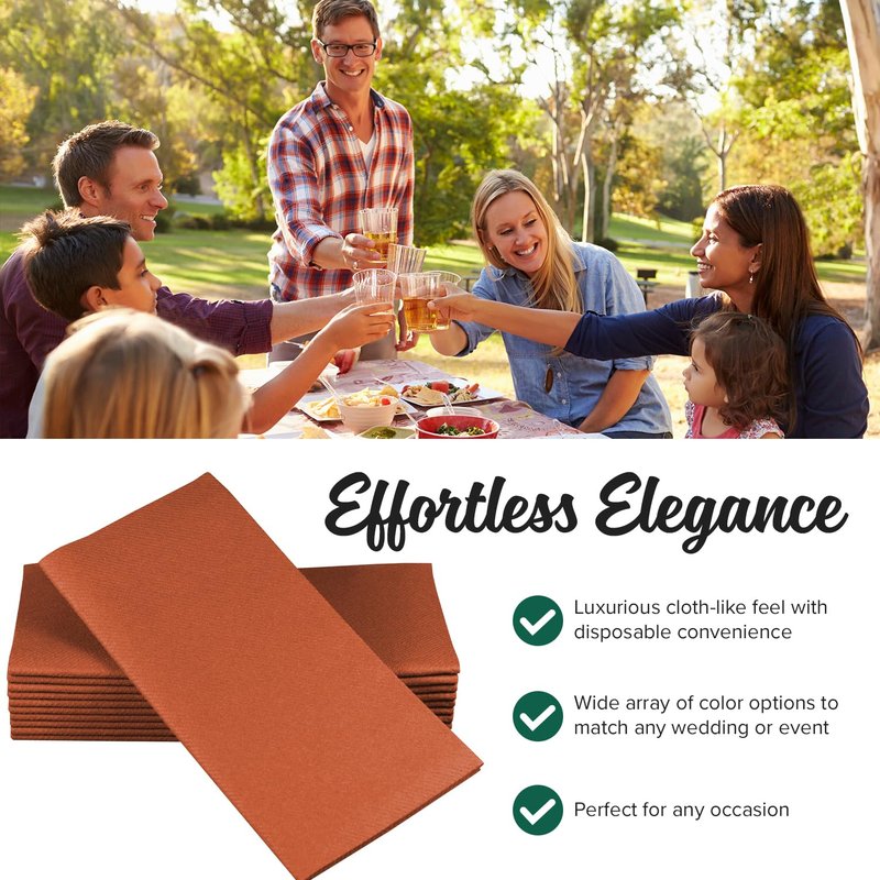 SimuLinen Terracotta Linen Feel Disposable Dinner Napkins - Burnt Orange Cloth-Like Fall Napkins, Pumpkin Spice, 16"x16", Box of 50