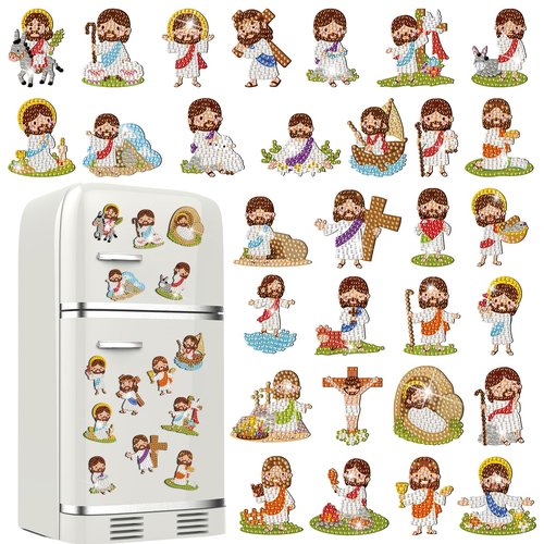 Motipuns 30 Pcs Magnetic Diamond Art Magnet Bulk Diamond Painting Kits Adult DIY Art Fridge Refrigerator Magnet for Beginners Gifts(Christmas Tree,Green)