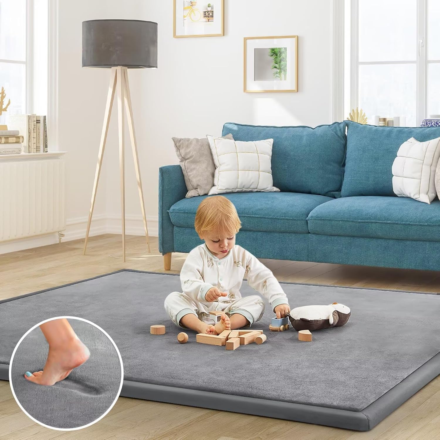 Skiennix Baby Play Mat - Soft Memory Foam Crawling Rug | 50"x50" | Grey for Infants & Toddlers
