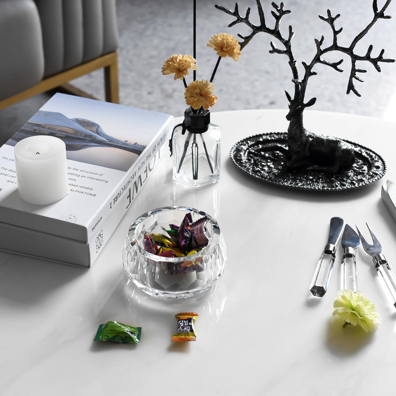 DONOUCLS Crystal Candy Dish Hand-Cut Decorative Bowl W4.7 x H2.4 for Home Decor, Comes With Gift Box