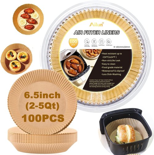 Ailun Air Fryer Paper Liners - 100PCS Non-Stick, Oil-Resistant Parchment Paper for 2-5 QT Air Fryers