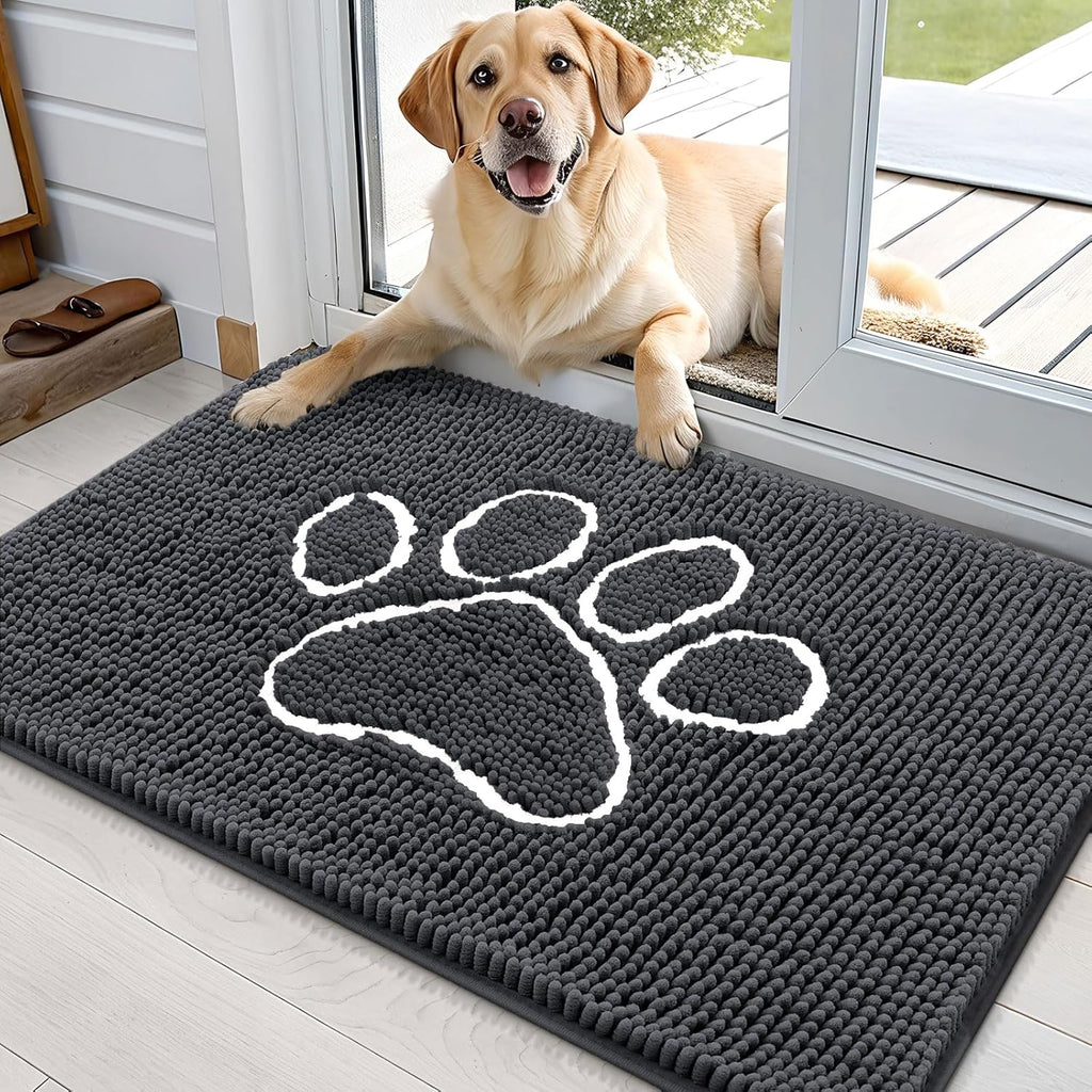 OLANLY Dog Door Mat - Absorbent Non-Slip Mud Mat for Dogs | Paw Print Design, 36x24, Dark Grey