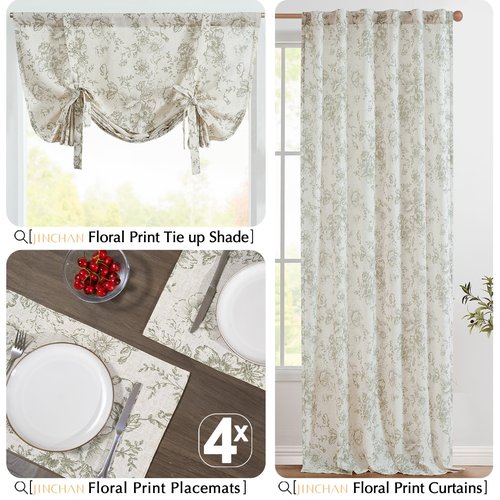 JINCHAN Floral Placemats Set of 4 Farmhouse Linen Placemats Cloth Table Mats Holiday Seasonal Rustic for Kitchen Dining Table Decor Heat Resistant Washable Tablemats 13x19 Inch Green