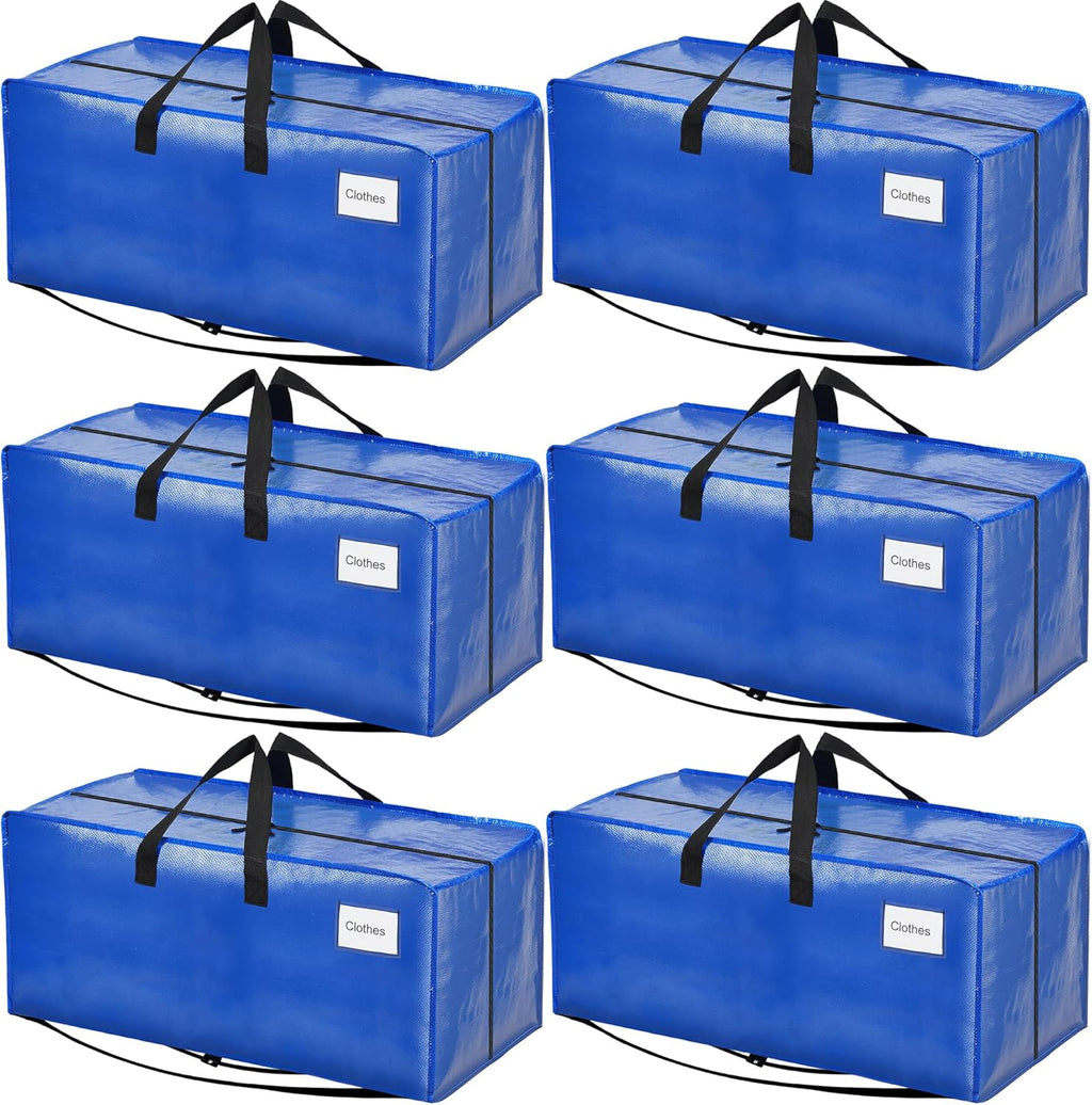 BAGAIL Heavy Duty Moving Bags - Extra Large Storage Totes with Strong Handles | 6-Pack, Blue