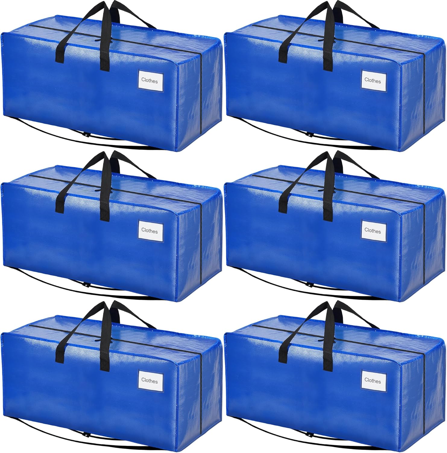 BAGAIL Heavy Duty Moving Bags - Extra Large Storage Totes with Strong Handles | 6-Pack, Blue