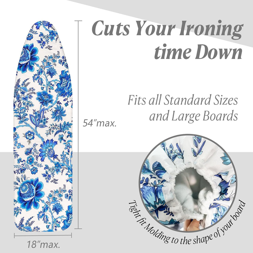 Skiennix Ironing Board Cover - Scorch & Stain Resistant Cotton Pad | 15x54 Inch with Elastic Edge