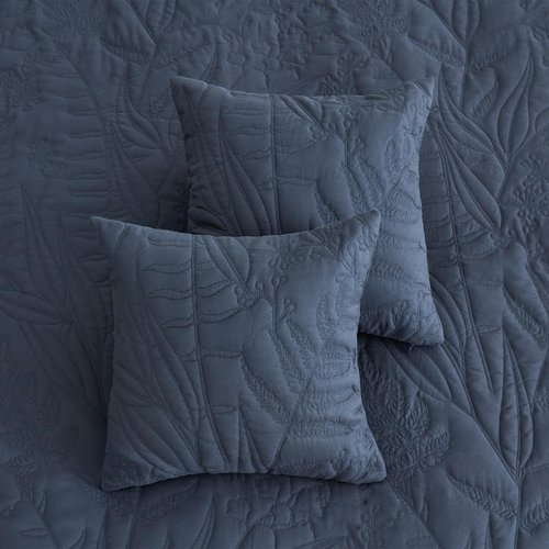 HZ & HY Botanical Oversized King Bedspread 128x120 Extra Wide, Leaves Pattern Stitching Quilt Set, Elegant & Fresh Style Bedding Cover, Reversible, Lightweight 5 Piece Set, Navy