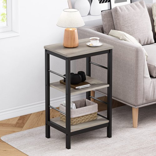 IDEALHOUSE Nightstands - Set of 2 End Tables, 3-Tier Bedside Tables with Sturdy Metal Frame, Space-Saving Nightstand for Bedroom, Living Room, Office