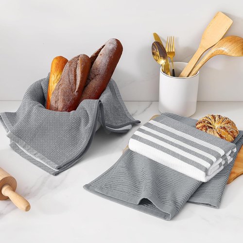 Homaxy Premium Kitchen Towels - Soft & Absorbent Cotton Dish Towels | 18”x28”, 6 Pack, Grey
