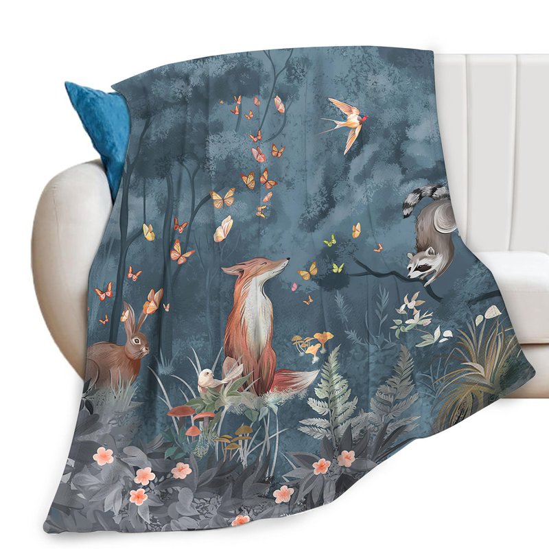 Fox Print Blanket Rabbit Red Panda Forest Animals Fresh Throw Blankets for Couch Sofa Bed Stuff Decor Soft Cozy Fleece Plush Warm Flannel Bedding Blanket Gifts for Baby Girls Boys Kids Adults 50"x60"
