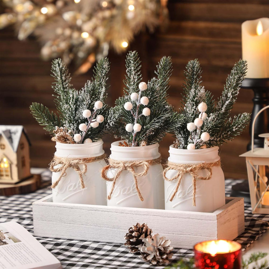 Supreme Lights Christmas Mason Jars - Winter White Decorative Centerpieces for Home Table Decor | Set of 3