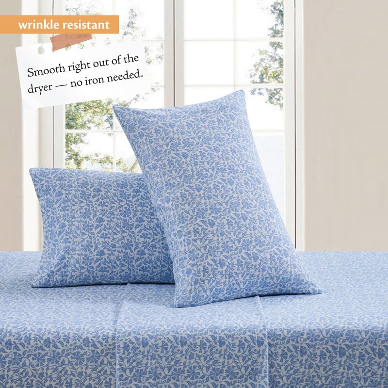 Indigo Ink Queen Size 4-Piece Sheet Set - Fitted & Flat Sheets & Pillowcases | Medium Weight | Soft & Breathable | Durable & Wrinkle Resistant | Deep Pocket Sheets | Plume Collection, Blue