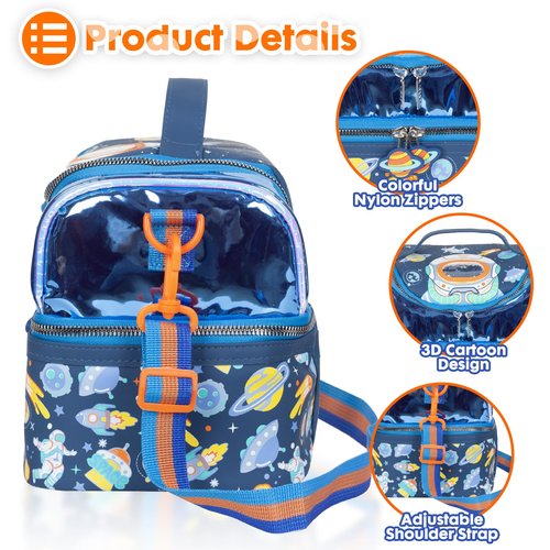 YOYTOO Kids Double Decker Cooler Insulated Lunch Bag, Back to School Large Meal Tote for Boys, Girls, Men, Women, with Adjustable Strap, Space