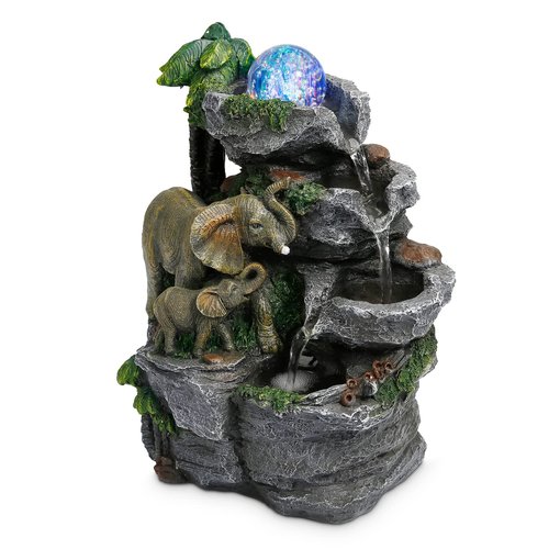 Dyna-Living Elephant Water Fountain Indoor Desktop Fountain Waterfall with Colorful LED Light Tabletop Water Fountain for Desk Office Relaxing Inside Water Feature