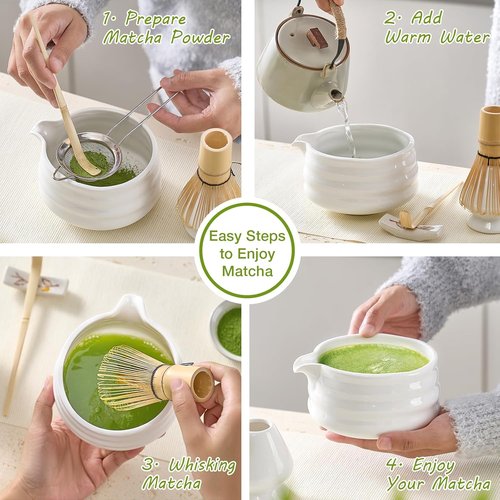 Matcha Whisk Set - Japanese Tea Set with 5 Essential Tools, 19 oz Bowl, Bamboo Whisk & Sifter
