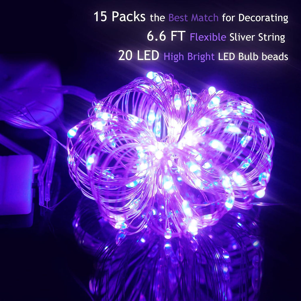 SmilingTown 20 LED Purple Fairy Lights - Battery Operated 6.6ft Waterproof String Lights for Weddings & Parties